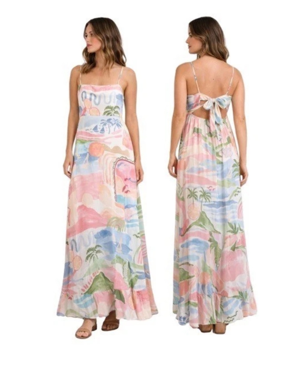 Paper Heart Anthropologie Landscape Coastal Tequila Sunrise Maxi Dress